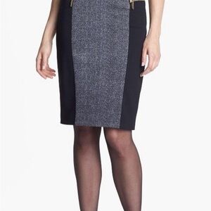 Michael Kors colorblock ponte skirt brown herringbone with gold zipper size 2